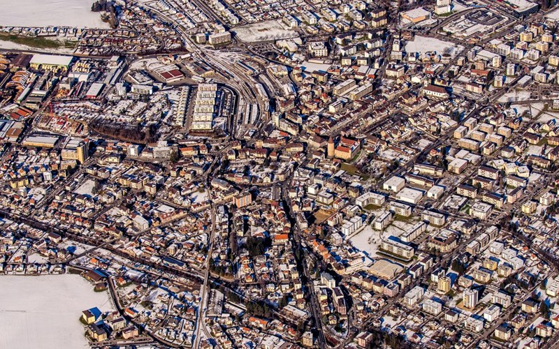 Vue aérienne de la ville de Bulle © Laurent Sciboz